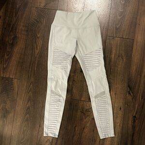 Alo Yoga High Waist Moto Leggings Women Size Small Light Gray Athleisure Ribbed